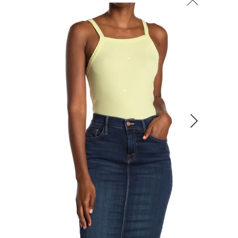 NWT BP. Picot Trim Cotton Blend Rib Bodysuit In Green Luminary small